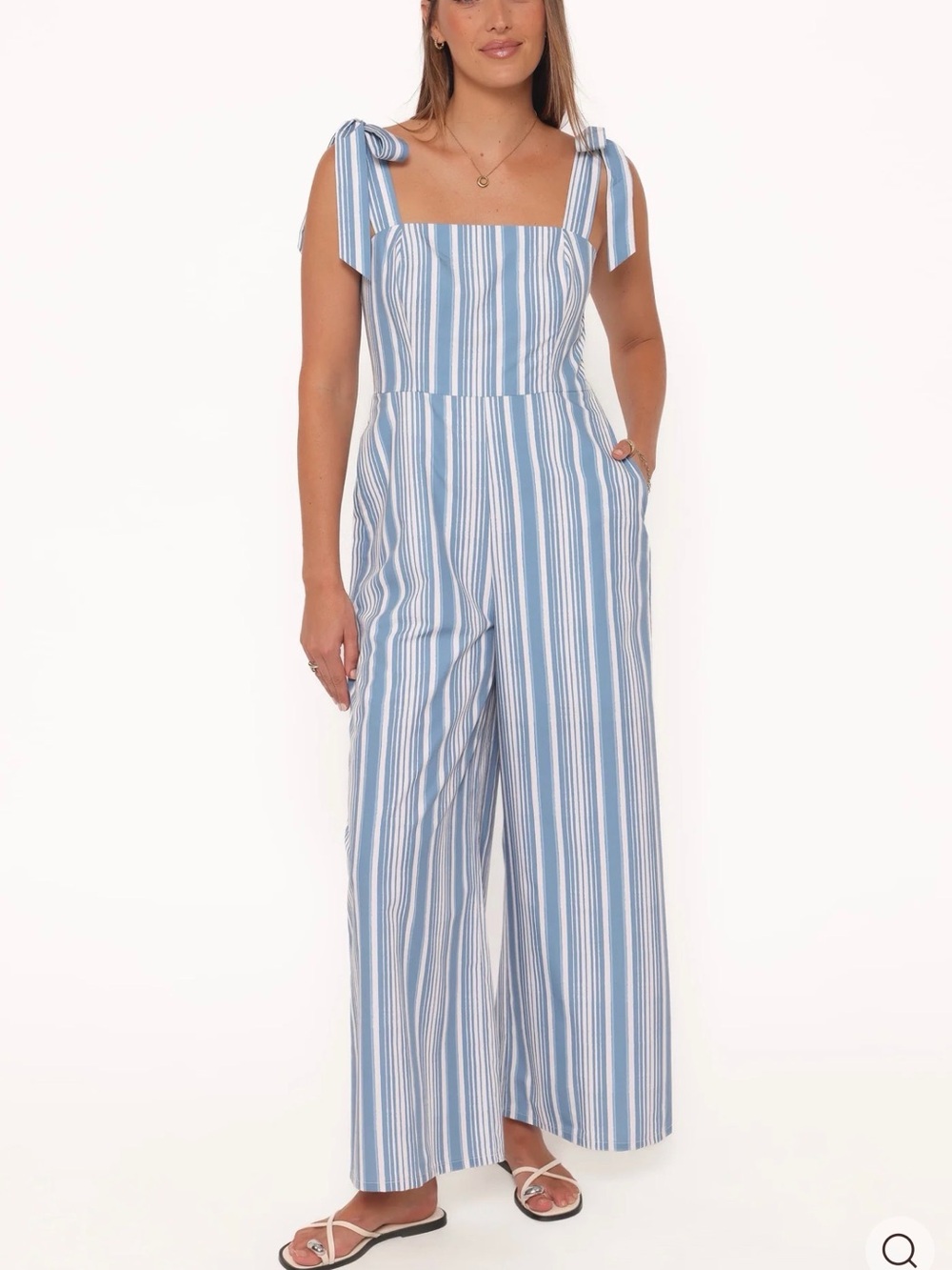Petal and Pup Ella Tie Shoulder Jumpsuit - Blue/White Stripe Blue Striped Tie-Sh
